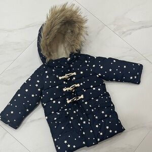 💰$10 CLOSET SALE 💰 Baby GAP Navy Star Puffer Jacket with Faux Fur
